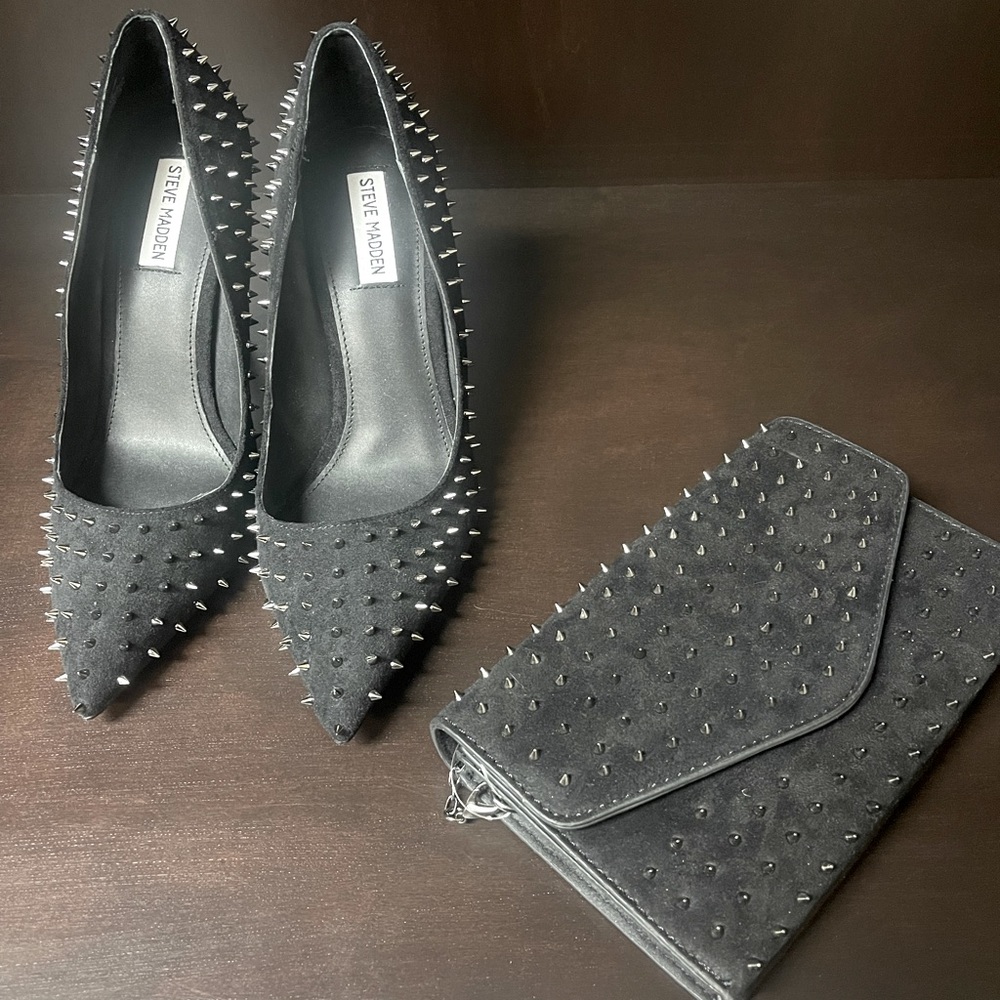 Steve Madden Suede Studded Heels with Matching Clutch